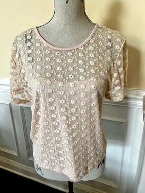 Blush, Daisy shaped Floral Mesh Lace, Short-Sleeve Pullover Top. Forever 21+